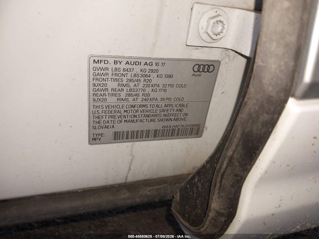2018 Audi Q7 2.0t Premium მანქანა იყიდება აუქციონზე, vin: WA1LHAF75JD018983, აუქციონის ნომერი: 45580628