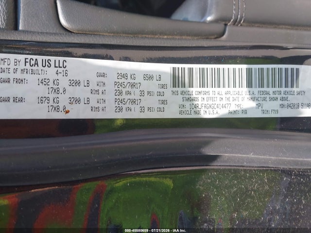 Продажа на аукционе авто 2016 Jeep Grand Cherokee Laredo, vin: 1C4RJFAGXGC414477, номер лота: 45580659