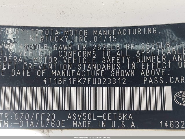 Toyota CAMRY SE 2015 4T1BF1FK7FU023312 Image 9