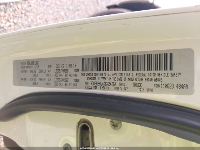 45580698 :رقم المزاد ، 3C63R3HJ4KG724264 vin ، 2019 Ram 3500 Big Horn  4x4 8' Box مزاد بيع