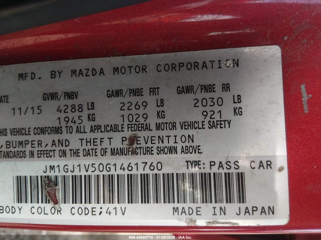 JM1GJ1V50G1461760 Mazda Mazda6 I Touring
