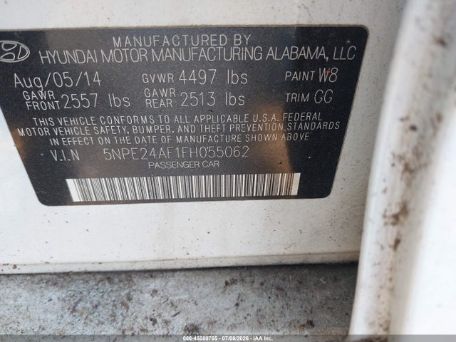 Aukcja sprzedaży 2015 Hyundai Sonata Se, vin: 5NPE24AF1FH055062, numer aukcji: 45580755