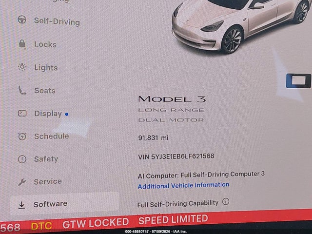 45580787 :رقم المزاد ، 5YJ3E1EB6LF621568 vin ، 2020 Tesla Model 3 Long Range Dual Motor All-wheel Drive مزاد بيع