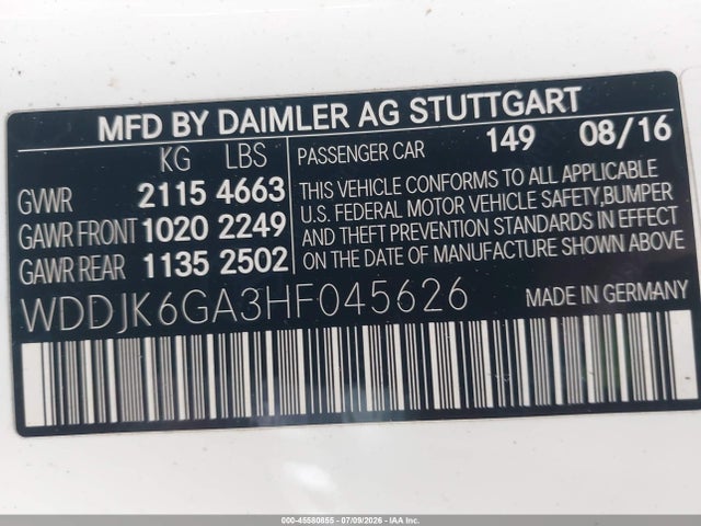 45580855 :رقم المزاد ، WDDJK6GA3HF045626 vin ، 2017 Mercedes-benz Sl 450 مزاد بيع