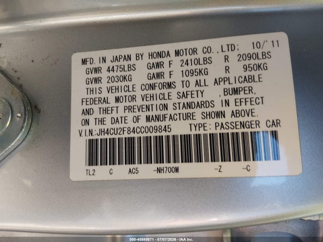 Aukcja sprzedaży 2012 Acura Tsx 2.4, vin: JH4CU2F84CC009845, numer aukcji: 45580871