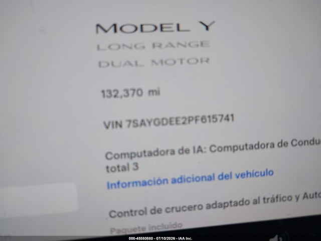 Продаж на аукціоні авто 2023 Tesla Model Y Awd/long Range Dual Motor All-wheel Drive, vin: 7SAYGDEE2PF615741, номер лоту: 45580880