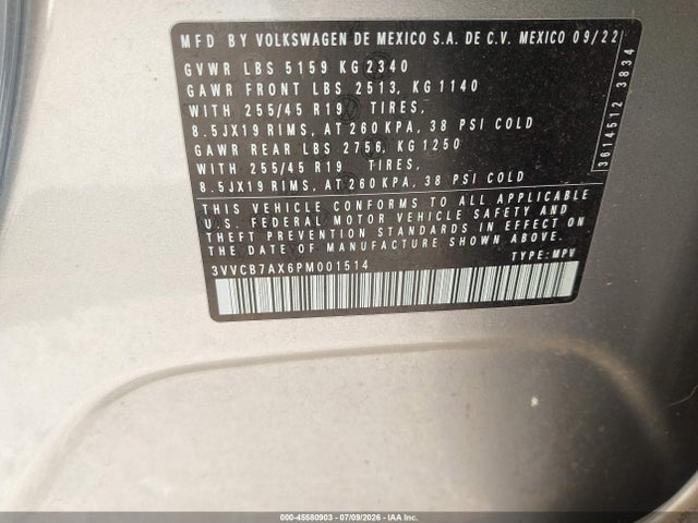 Aukcja sprzedaży 2023 Volkswagen Tiguan 2.0t Se R-line Black, vin: 3VVCB7AX6PM001514, numer aukcji: 45580903