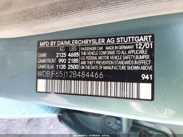 Продажа на аукционе авто 2002 Mercedes-benz E 320 Special Edition, vin: WDBJF65J12B484466, номер лота: 45580912