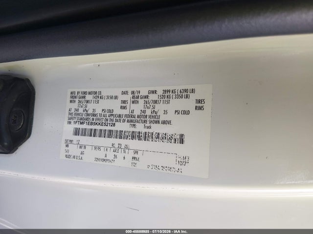 Продажа на аукционе авто 2019 Ford F-150 Xl, vin: 1FTMF1EB5KKE52128, номер лота: 45580925