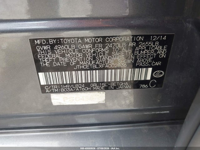 Продажа на аукционе авто 2015 Lexus Gs 350, vin: JTHCE1BLXFA002836, номер лота: 45580926