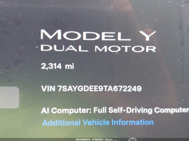 Aukcja sprzedaży 2026 Tesla Model Y All-wheel Drive/long Range Launch Series/premium All-wheel Drive, vin: 7SAYGDEE9TA672249, numer aukcji: 45580933