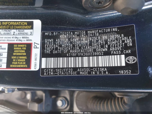 4T1BF1FK3GU239952 Toyota CAMRY SE