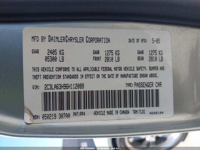 Продажа на аукционе авто 2006 Chrysler 300c, vin: 2C3LA63H96H112089, номер лота: 45580961