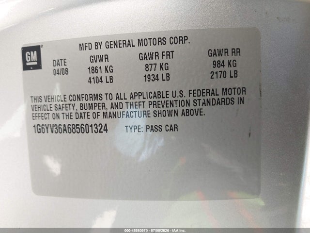 Продажа на аукционе авто 2008 Cadillac Xlr, vin: 1G6YV36A685601324, номер лота: 45580970