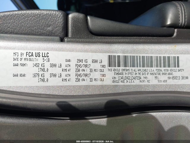 2018 Jeep Grand Cherokee Laredo 4x2 მანქანა იყიდება აუქციონზე, vin: 1C4RJEAG2JC407234, აუქციონის ნომერი: 45580983