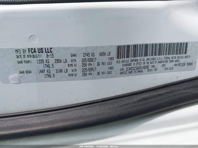 45580997 :رقم المزاد ، 2C4RDGCG0GR109295 vin ، 2016 Dodge Grand Caravan Sxt مزاد بيع