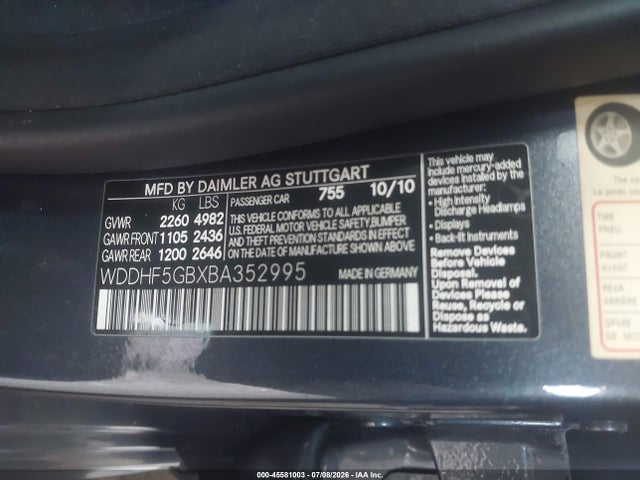 Продаж на аукціоні авто 2011 Mercedes-benz E 350, vin: WDDHF5GBXBA352995, номер лоту: 45581003