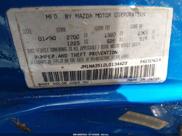 Продаж на аукціоні авто 1990 Mazda Mx-5 Miata, vin: JM1NA3512L0134423, номер лоту: 45581033