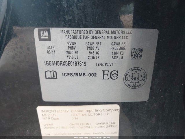 Продажа на аукционе авто 2014 Cadillac Ats Luxury, vin: 1G6AH5RX5E0187319, номер лота: 45581046