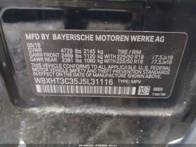 45581052 :رقم المزاد ، WBXHT3C35J5L31116 vin ، 2018 Bmw X1 Xdrive28i مزاد بيع