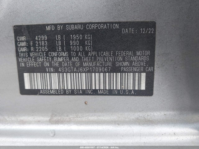 Продаж на аукціоні авто 2023 Subaru Impreza Sport 5-door, vin: 4S3GTAJ6XP1709067, номер лоту: 45581057