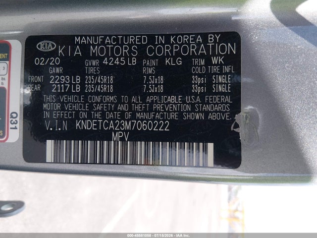 Продажа на аукционе авто 2021 Kia Seltos Sx Turbo, vin: KNDETCA23M7060222, номер лота: 45581058