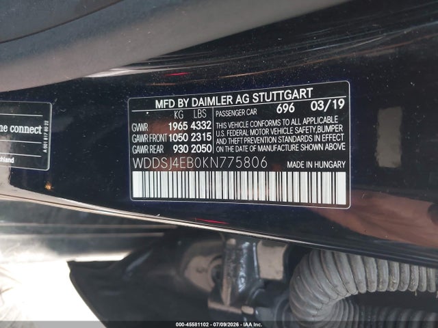 Aukcja sprzedaży 2019 Mercedes-benz Cla 250, vin: WDDSJ4EB0KN775806, numer aukcji: 45581102