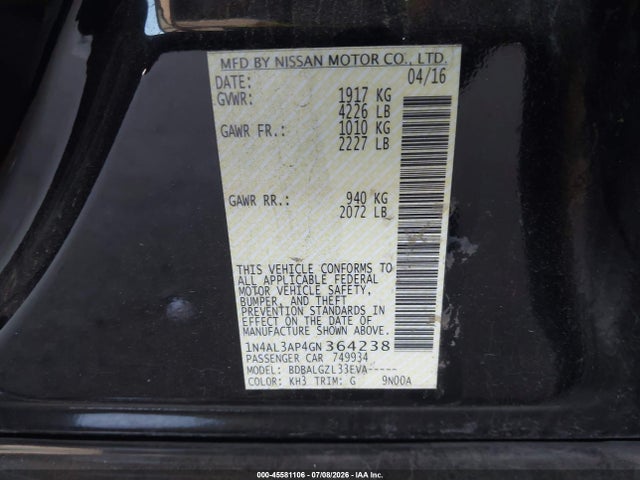 Nissan Altima 2.5 S 2016 1N4AL3AP4GN364238 Image 9