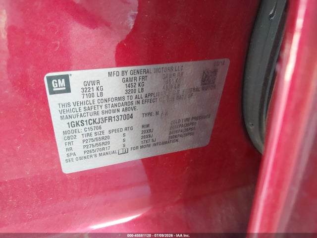 GMC YUKON DENALI 2015 1GKS1CKJ3FR137004 Image 9