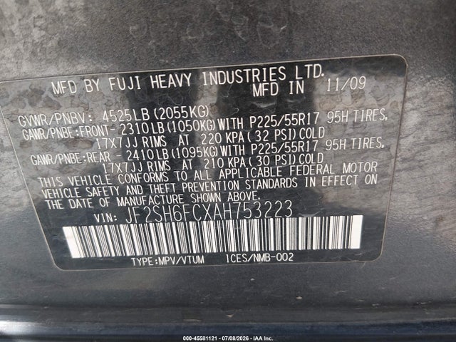 Aukcja sprzedaży 2010 Subaru Forester 2.5xt Limited, vin: JF2SH6FCXAH753223, numer aukcji: 45581121