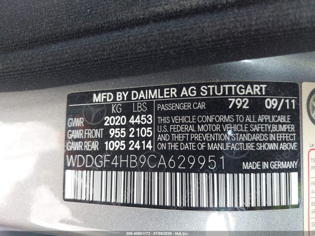 2012 Mercedes-benz C 250 Luxury/sport მანქანა იყიდება აუქციონზე, vin: WDDGF4HB9CA629951, აუქციონის ნომერი: 45581172