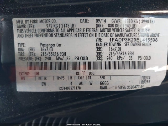 1FADP3K29EL415598 Ford FOCUS SE