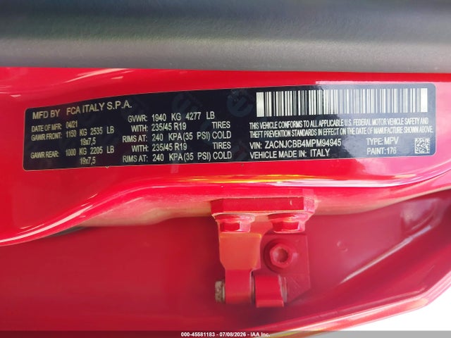 2021 Jeep Renegade Latitude Fwd მანქანა იყიდება აუქციონზე, vin: ZACNJCBB4MPM94945, აუქციონის ნომერი: 45581183