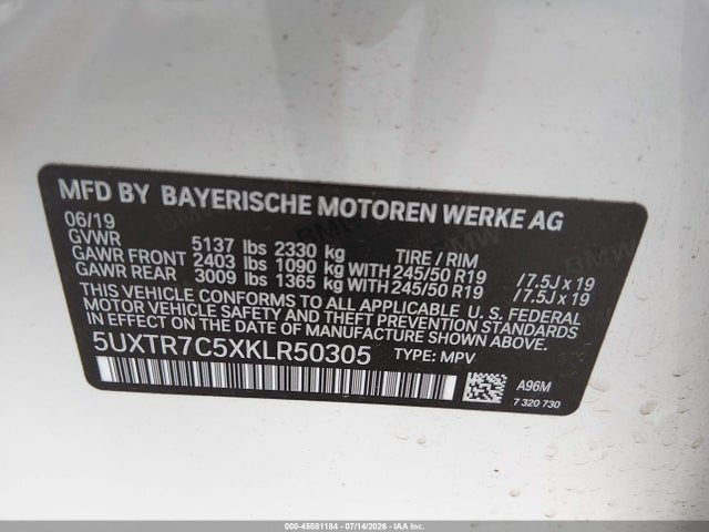 Aukcja sprzedaży 2019 Bmw X3 Sdrive30i, vin: 5UXTR7C5XKLR50305, numer aukcji: 45581184
