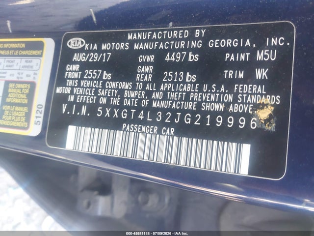 45581188 :رقم المزاد ، 5XXGT4L32JG219996 vin ، 2018 Kia Optima Lx مزاد بيع