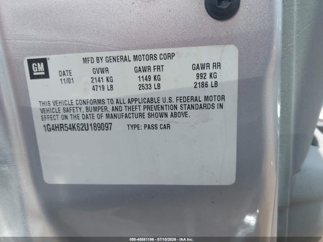 2002 Buick Lesabre Limited მანქანა იყიდება აუქციონზე, vin: 1G4HR54K62U189097, აუქციონის ნომერი: 45581196