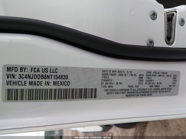 Продажа на аукционе авто 2022 Jeep Compass Trailhawk 4x4, vin: 3C4NJDDB8NT154830, номер лота: 45581206
