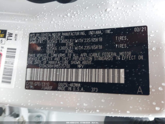 Toyota Highlander Xle 2021 5TDHZRBH1MS535700 Image 9