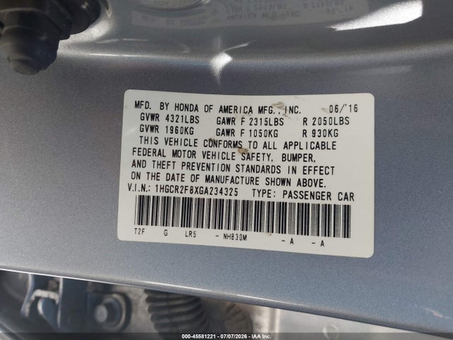 1HGCR2F8XGA234325 Honda Accord Ex-l