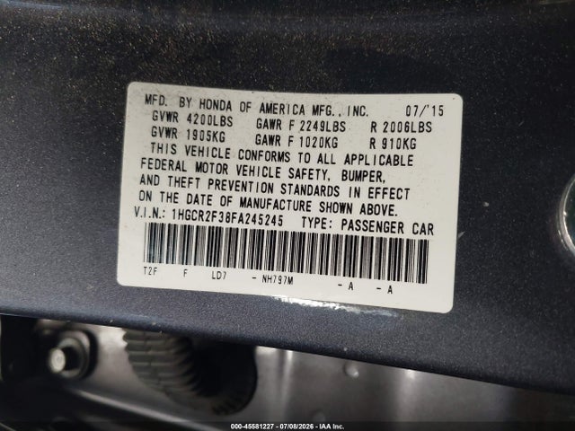 Honda ACCORD LX 2015 1HGCR2F38FA245245 Image 9