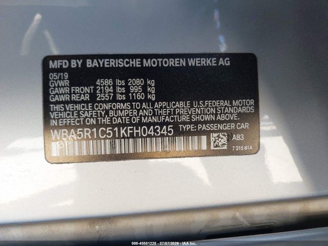 BMW 330I 2019 WBA5R1C51KFH04345 Image 9