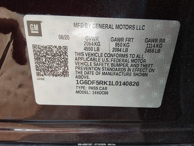 Aukcja sprzedaży 2020 Cadillac Ct4 Premium Luxury, vin: 1G6DF5RK1L0140826, numer aukcji: 45581307