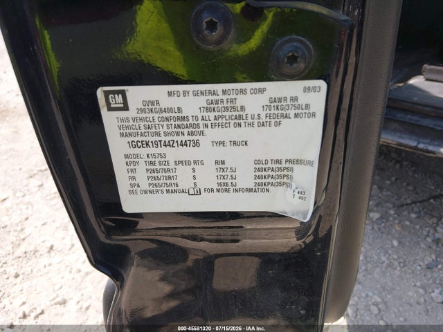 Продаж на аукціоні авто 2004 Chevrolet Silverado 1500 Z71, vin: 1GCEK19T44Z144736, номер лоту: 45581320