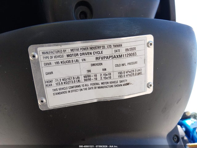 Продаж на аукціоні авто 2021 Genuine Scooter Co. Buddy 50, vin: RFVPAP5AXM1129083, номер лоту: 45581321
