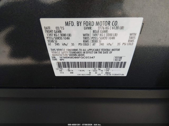 1FM5K8D86FGC05347 Ford EXPLORER XLT