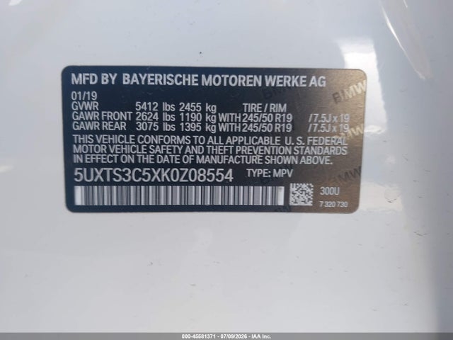 Продаж на аукціоні авто 2019 Bmw X3 M40i, vin: 5UXTS3C5XK0Z08554, номер лоту: 45581371