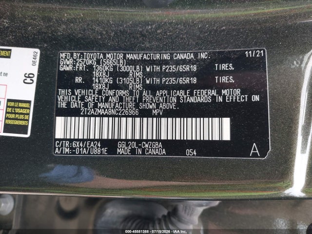 Продажа на аукционе авто 2022 Lexus Rx 350, vin: 2T2AZMAA8NC226966, номер лота: 45581388