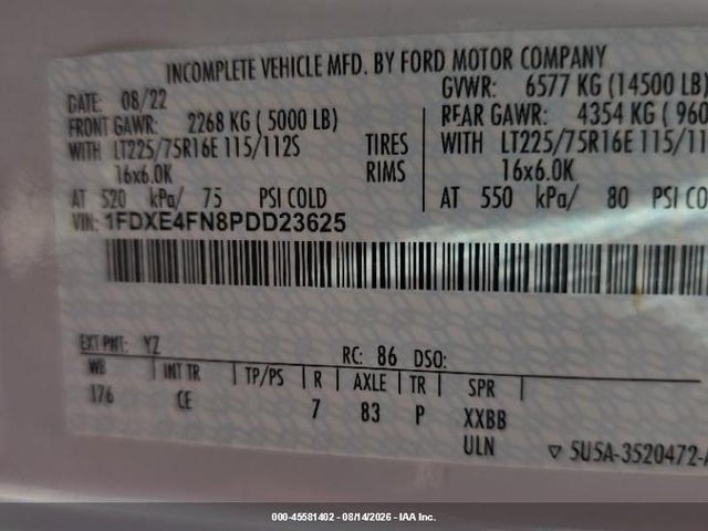 Продажа на аукционе авто 2023 Ford E-450 Cutaway, vin: 1FDXE4FN8PDD23625, номер лота: 45581402