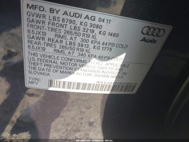 Продажа на аукционе авто 2011 Audi Q7 3.0t Premium, vin: WA1LGAFE5BD009476, номер лота: 45581420