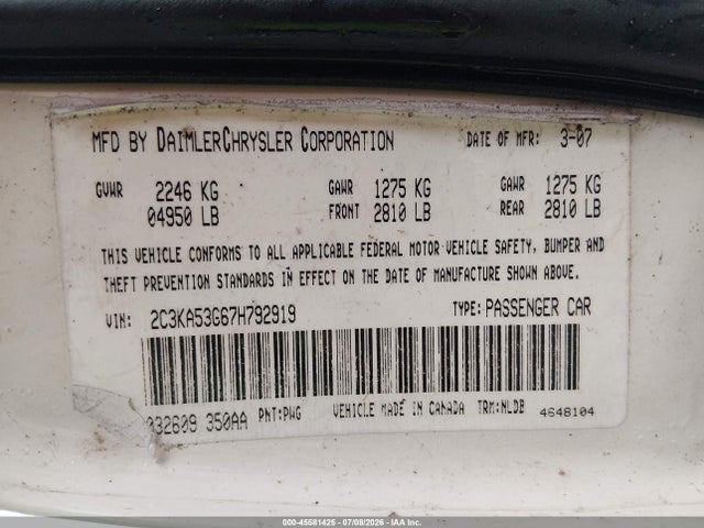 45581425 :رقم المزاد ، 2C3KA53G67H792919 vin ، 2007 Chrysler 300 Touring مزاد بيع